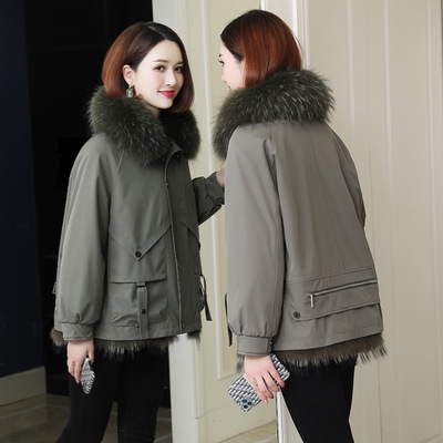 短款皮草外套派克服貉子毛領時尚兔毛整皮內膽可拆卸