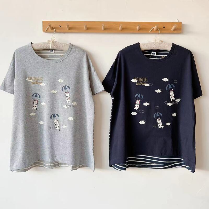 Japanese Kusuguru Embroidered Cat Women's Cotton T Crewneck Short-sleeved Shirt Cotton Casual 943 All-match Cotton Shirt Japanese Kusuguru Embroidered Cat Women's Cotton T Crewneck Short-sleeved Shirt Cotton Casual 943 All-match Cotton Shirt