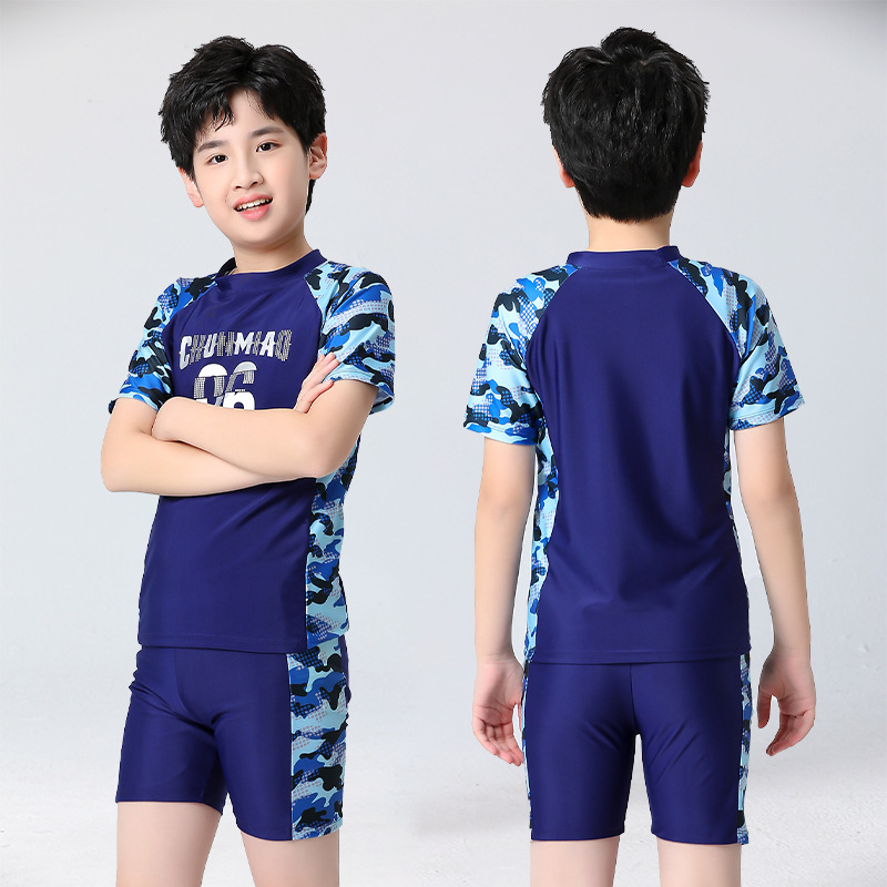 Traje de baño para niños dividido para niños Nuevo camuflaje guapo impreso para niños medianos y grandes traje de baño de secado rápido traje de baño