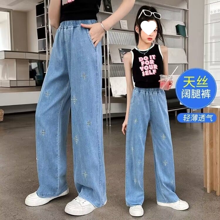 女童夏季裤子中大童夏装薄款天丝牛仔裤洋气儿童宽松休闲阔腿长裤