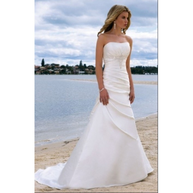 New Satin Bride Wedding Dress European and American Wedding Dress Formal Occasion Ball Party Dress Hand-stitched Beads