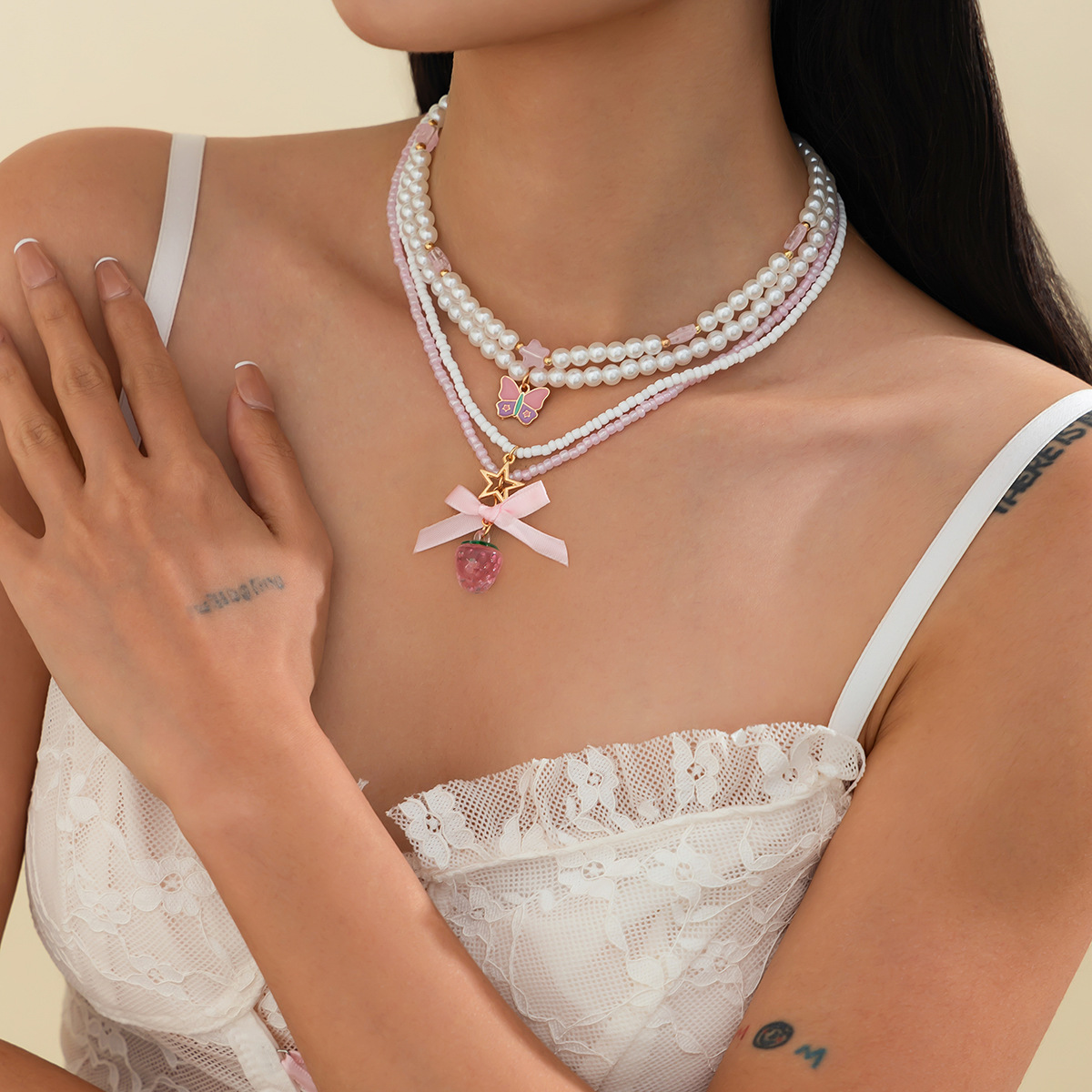 Bow Knot Cute Acrylic Imitation Pearl Alloy Necklace Wholesale display picture 2