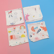 跨境款20*20高密度双层纱布手帕洗澡洗脸巾印花宝宝方巾超柔软