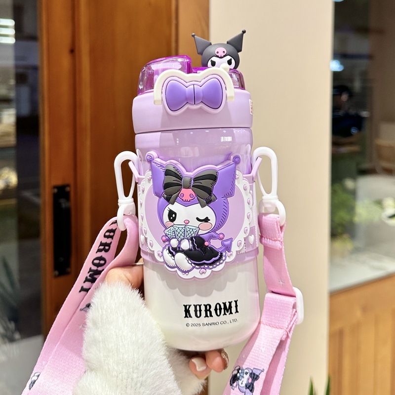 クロミ子供用魔法瓶カップ、通学女子用、ランドセルに収納可能、ダブルドリンクカップ、2025年新作ストローウォーターカップ|undefined