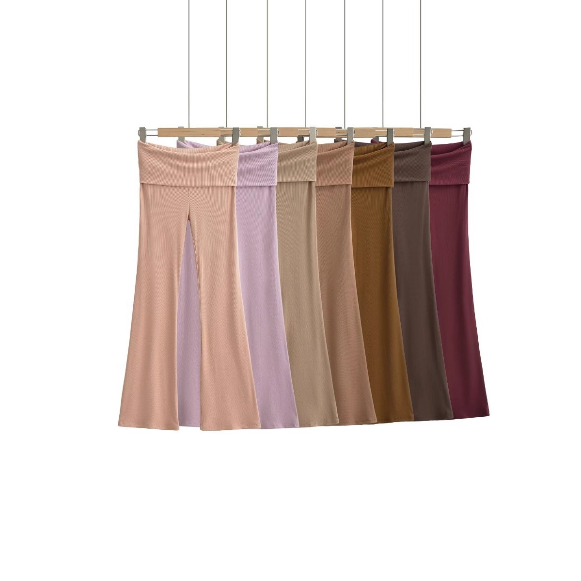 2024 Summer New Style Cuffed Elastic Waist Solid Color Casual Flared Pants Personalized Stretch Trousers Wholesale