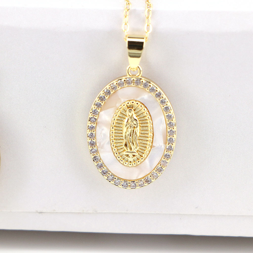 New Fashion Virgin Mary Copper Drop Oil Inlaid Zircon Pendant Necklace display picture 4