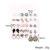 Fashionable retro earrings, silver accessory, set, European style, boho style, 15 pair, wholesale