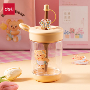 Deli Newse Ns860-B Butter Bear Cold Water Cup 500ml Cute Straw Cup