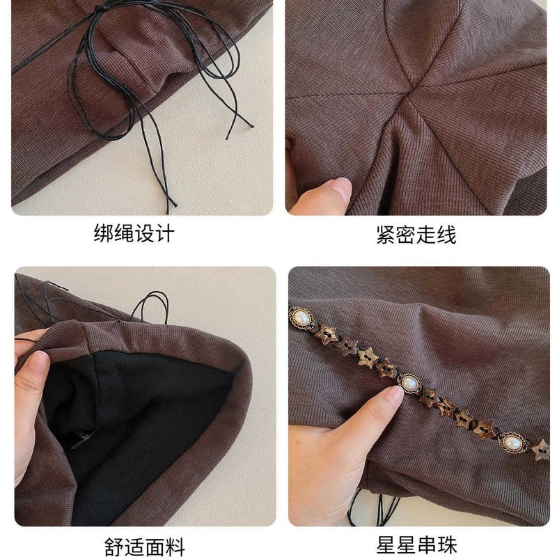 韩系星星串珠流苏堆堆帽秋冬百搭复古套头帽防风保暖大头围冷帽潮|undefined