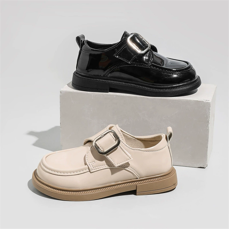 Little Tiger Star 2025 Spring and Autumn New Girls' Leather Shoes Black British Style Show Shoes Loafers Little Girls' Glossy Single Shoes