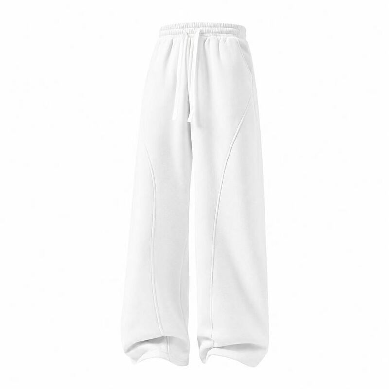 Straight-leg casual pants for men and women, high-waisted, floor-length, drawstring, cotton, elastic waist, sporty sweatpants, autumn pants