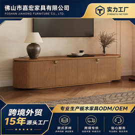 现代简约实木电视柜流线型竖条纹隔层储物柜客厅家用收纳柜落地柜
