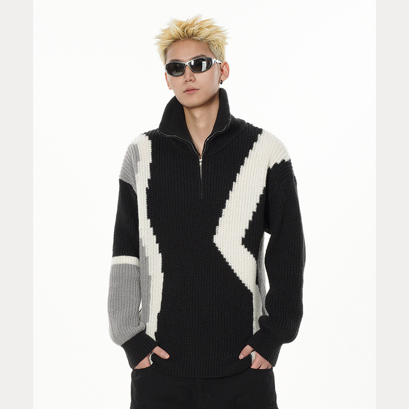 Retro knitted trend sweater with zipper for men and women