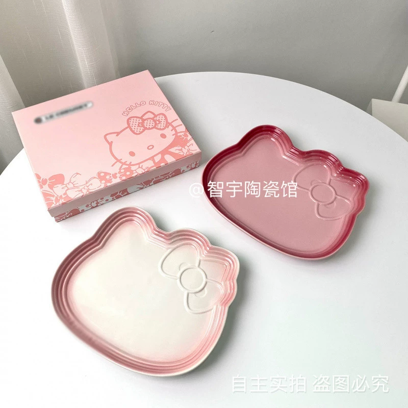 Hello Kitty, радужная керамическая тарелка для кормления, посуда, подарочная коробка