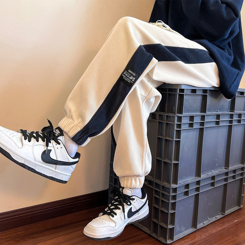 Men's winter velvet pants, teenagers autumn and winter casual pants, winter foot-tied sports pants, corduroy men's pants