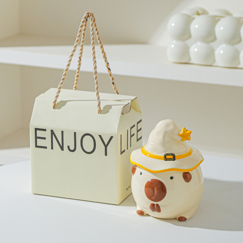 Taza Capibara para chicas lindas tazas de cerámica con tapa de agua regalo de cumpleaños tazas creativas de alto valor facial