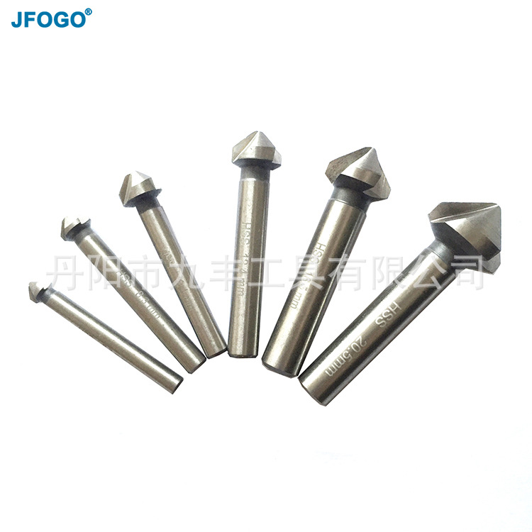 6PCS三刃90度倒角器直柄倒角刀锪钻木工铣刀去毛刺沉孔 镀钛 白钻