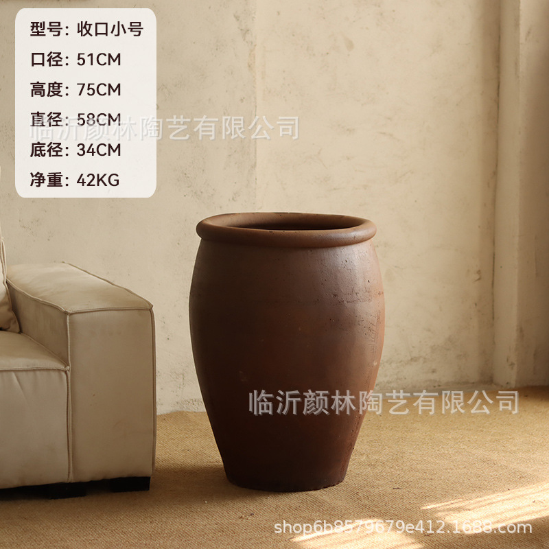 Retro gran gran tanque de terraza de cerámica gruesa de 1,5 metros de alto barril de gran cuenca del centro comercial del hotel decoración del vestíbulo