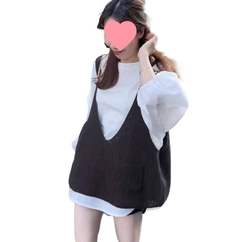 韩系减龄针织马甲衬衫两件套女2025秋新款宽松叠穿早秋松弛感穿搭|undefined