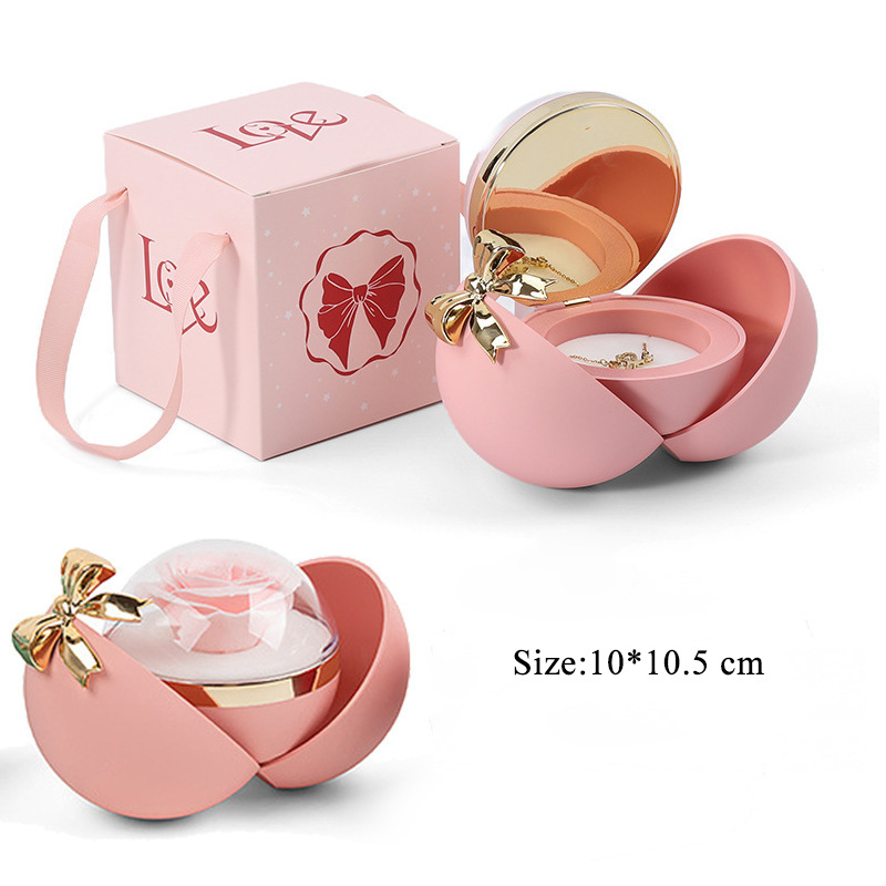 Mayorista flor inmortalidad esférica caja de joyas acrílica regalos de día de San Valentín regalos de flor inmortalidad