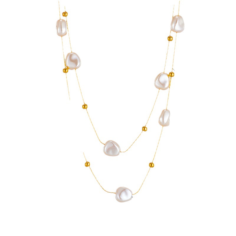 Vintage Baroque Pearl Double-layer Clavicle Necklace For Women_voghion.com