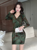 Long sleeved velvet halo dyed slim fit wrap buttocks dress