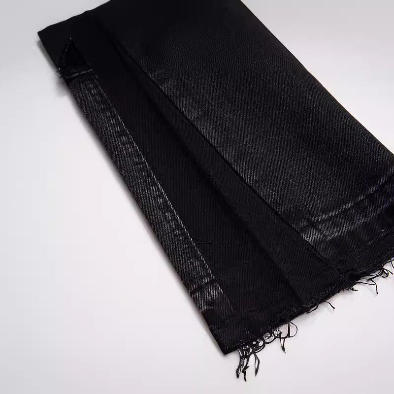 Men's Clothing high street stitching deconstructed distressed black flared loose jeans_voghion.com