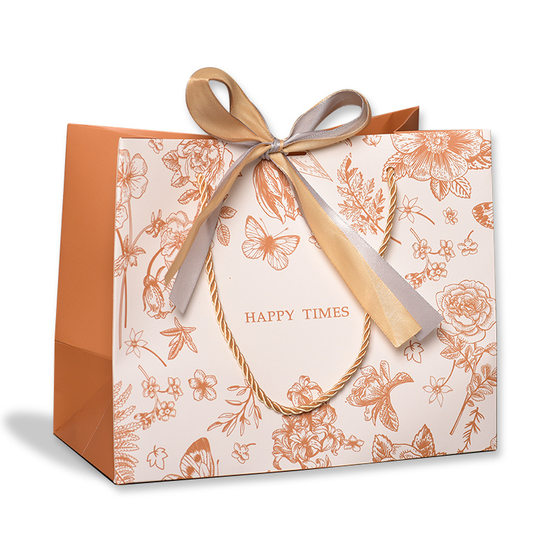 Golden Flower Gift Bag Cross-border Paper Bag Universal Packaging Bag Universal Gift Bag Portable Bag Ribbon in stock