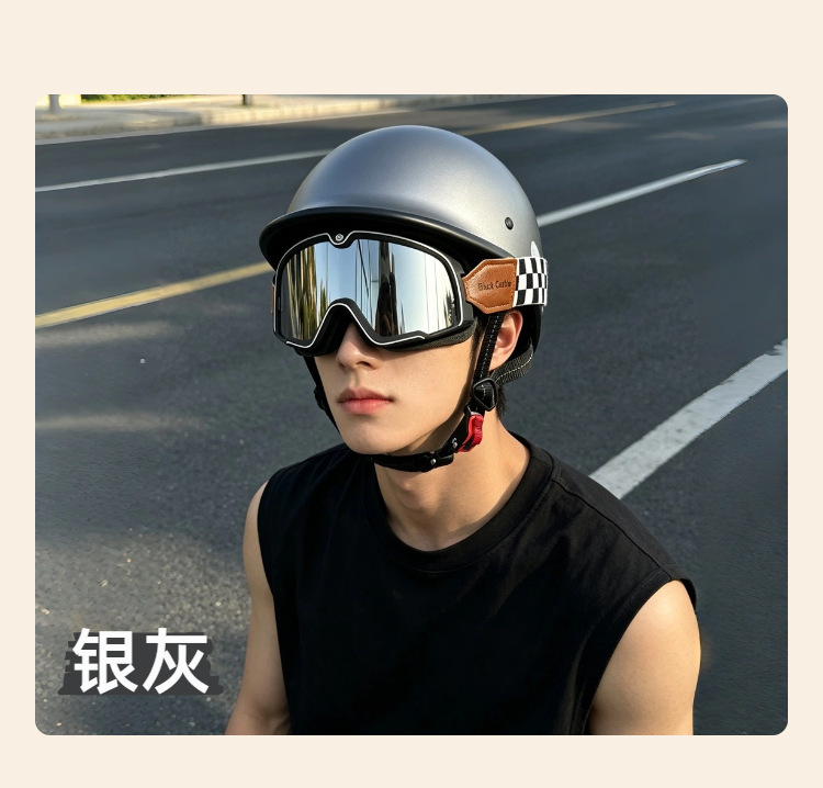 Retro Helmet for Cruising Motorcycles, Summer Half Helmet for Men, Ultra-Light Electric Motorcycle 3C Safety Helmet