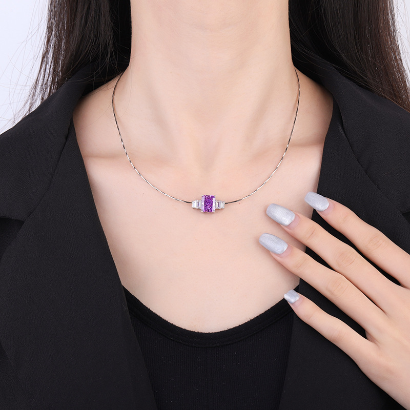 Zhuang Sheng joyería nueva S925 todo el cuerpo de plata la venta caliente alto carbono diamante clavícula cadena temperamento colgante collar principal piedra 8*10