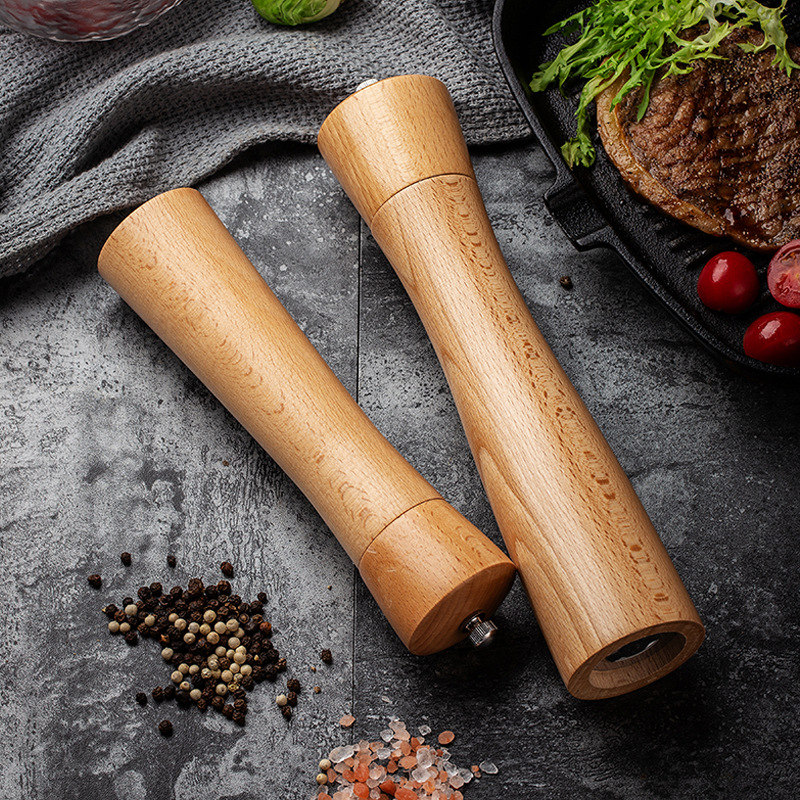 Cross-border delivery manual beech wood peppercorn black pepper bottle pepper mill seasoning bottle jar solid wood pepper grinder