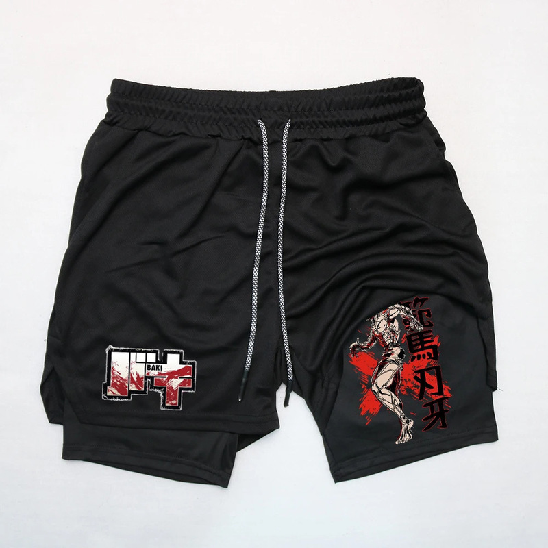 2025 New Summer Baki Hanma Anime Shorts Men's Double-Layer Sports Casual Pants