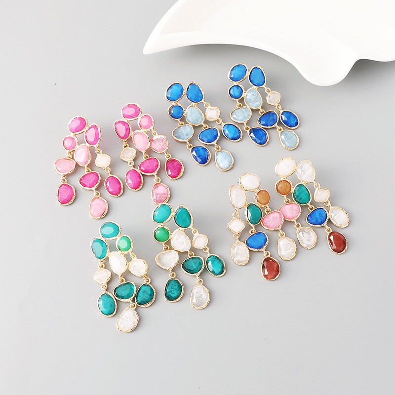 Cross-Border European and American Best-Selling Fashion Simple and Versatile Bohemian Style Colorful Flower Long Gemstone Earrings Cross-Border European and American Best-Selling Fashion Simple and Versatile Bohemian Style Colorful Flower Long Gemstone Earrings