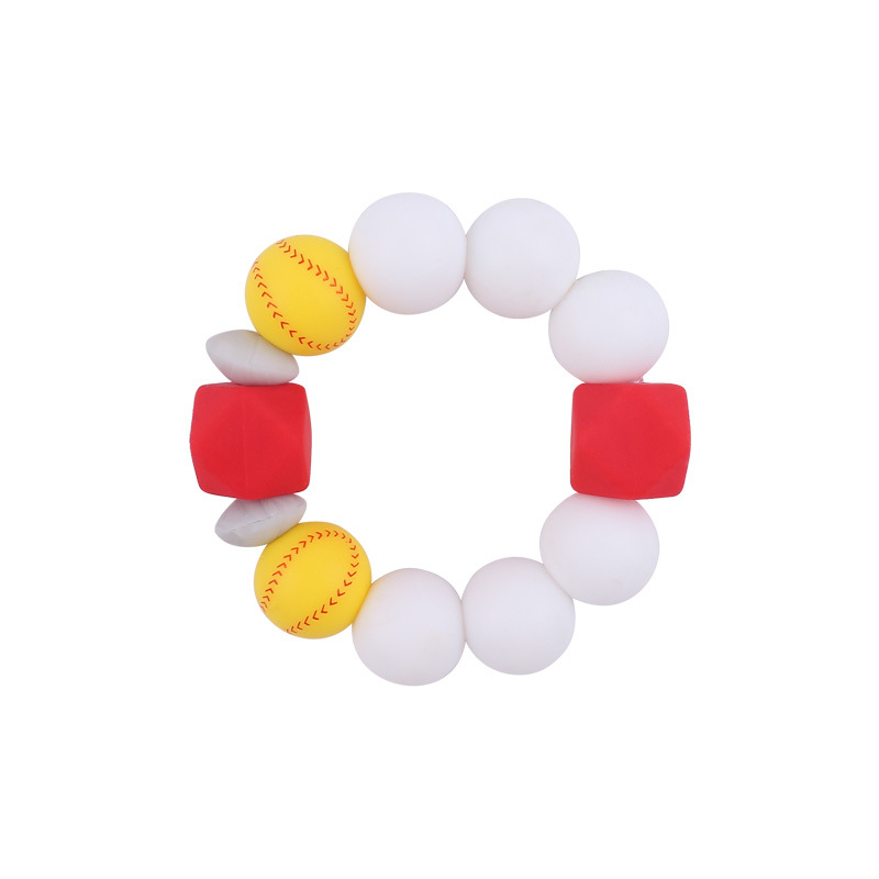 Nuevo bebé suministros de dibujos animados de fútbol de silicona impresa pulsera creativa DIY mordedura de silicona juguete de goma