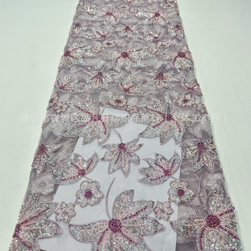 Bordado de tubo de cuentas Industria pesada Lujo Color Diamond Bordado Tela Vestido de novia Cena Vestido de dama Tela de encaje image 4