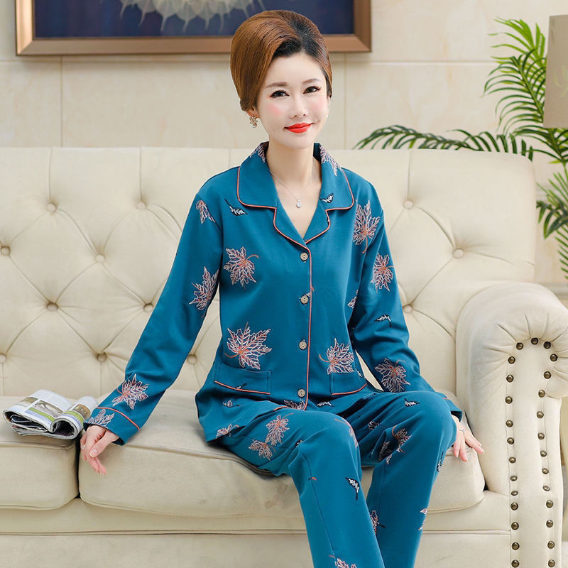 100% pijamas de verano de algodón para madres de mediana edad y ancianas mujeres Primavera y otoño de manga larga suegra de algodón traje de desgaste para el hogar