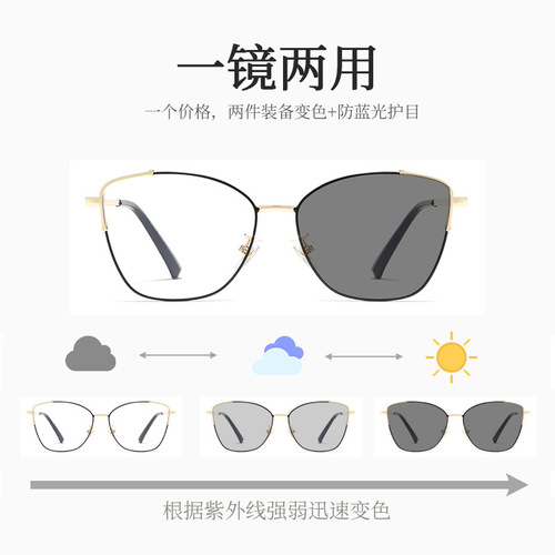New Arrival European & American Cross-Border Fashion Anti-Blue Light Glasses with Metal Spring Hinges, Plain-Lens Retro Cat-Eye Frames for Women