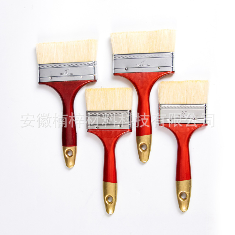 工厂批发透明红金尾塑料柄油漆刷羊毛刷子工业刷装修涂装工具刷子
