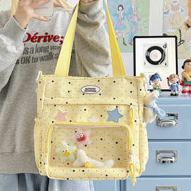 日系吧唧痛包大食量书包女生初中生可爱波点双肩包二次元学生背包