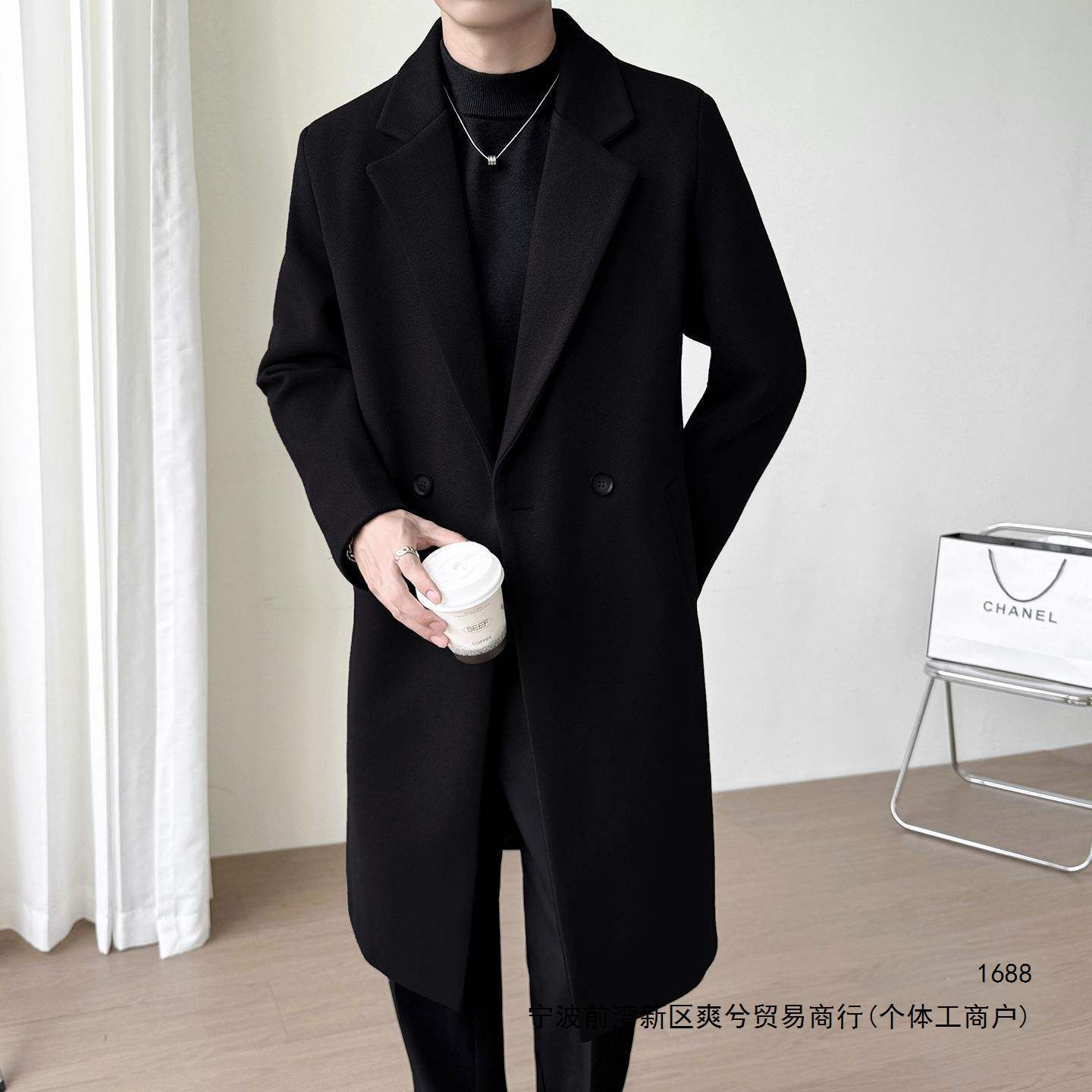 毛呢大衣男中长款多巴胺长款外套风衣男韩系时尚轻奢上衣
