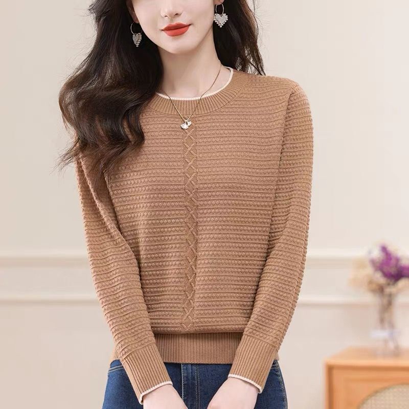 2026 Spring and Autumn Solid Color Thin Pullover Sweater for Women, Round Neck Knitted Long Sleeve Korean Style Loose Fit Base Shirt, Versatile