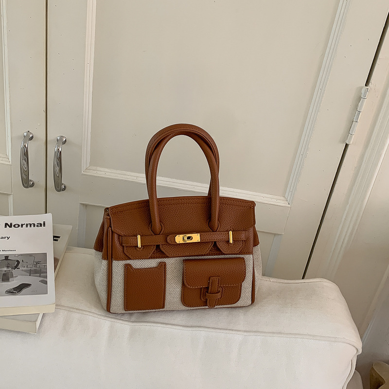 2026 New Color-Blocked Kelly Bag for Women, Fashionable and High-End Commuter Handbag, Simple and Versatile Cross-Body Small Square Bag