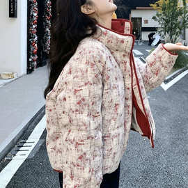 红色小香风羽绒服女冬季高级感减龄漂亮洋气白鸭绒短外套流行爆款