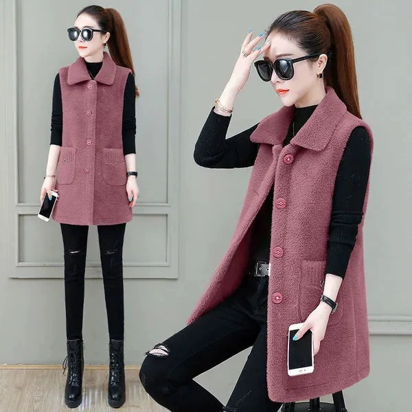 Winter vest, velvet long tank top, jacket, 2023, mid-length