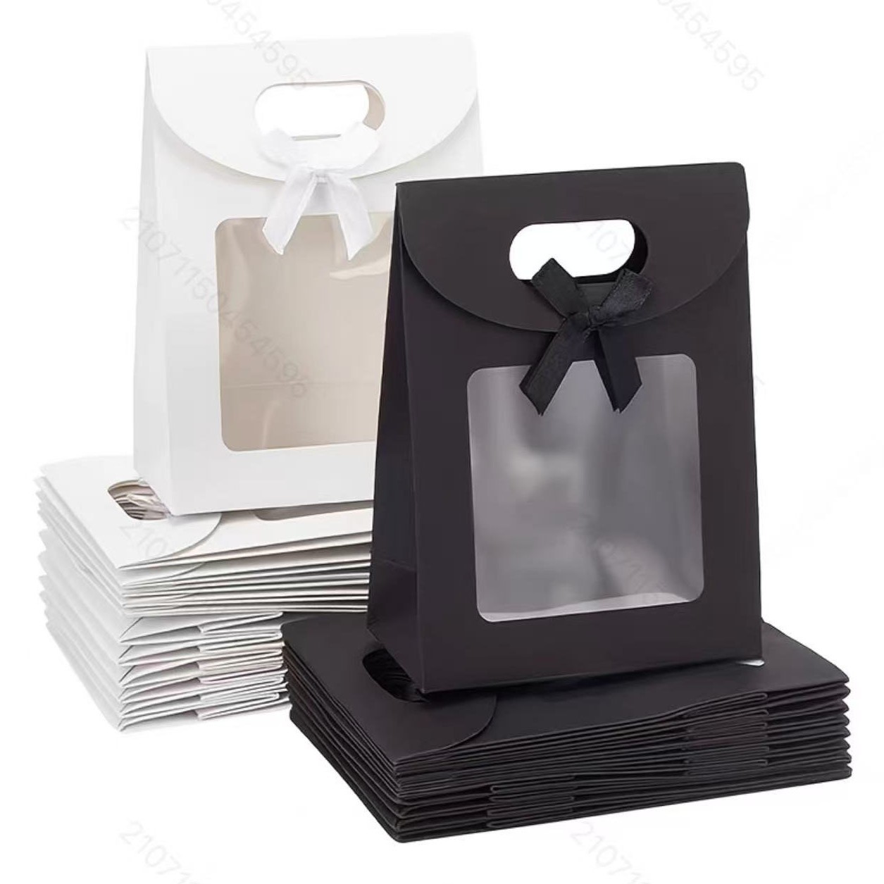 Bolsa transparente de Navidad personalizada tarjeta blanca tarjeta negra kraft portátil bolsa de regalo de arco