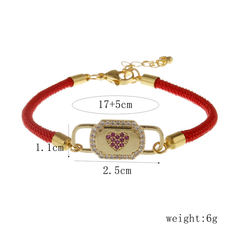 Fashion Heart-shape Lock Creative Inlaid Zircon  Milan Rope Drawstring Copper Bracelet Mother's Day display picture 1