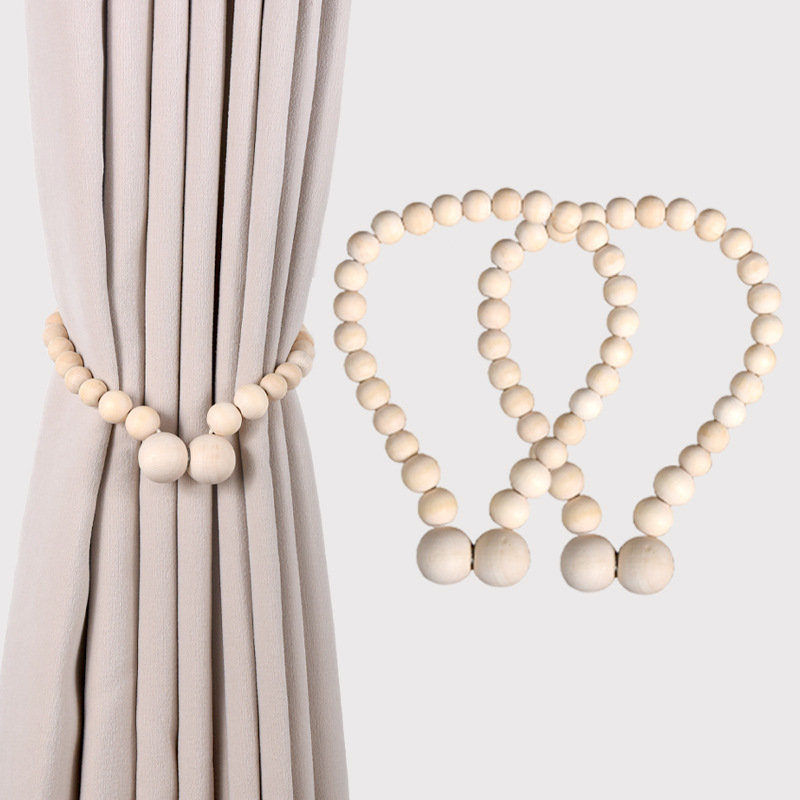 Wooden Bead Curtain Tie Magnetic Buckle Punch-free Tie Strap Rope Handmade Simple Home Accessories Simple Elegant Window Screen Decoration