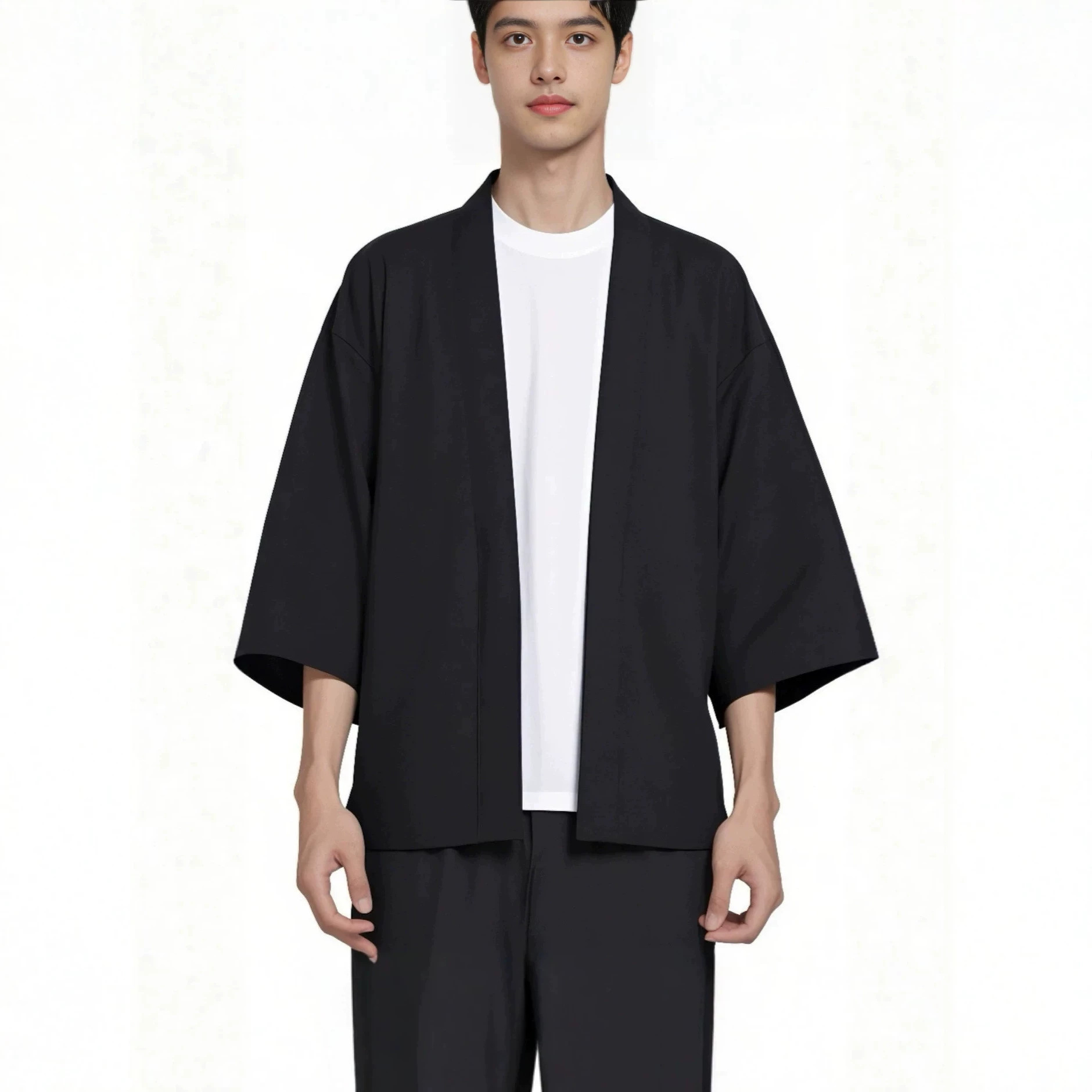 Pure black kimono cardigan, black Japanese kimono cardigan, haori, blue Japanese ethnic clothing, traditional Taoist robe