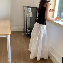 韩版初恋褶皱花边半身裙女白色温柔长款A字裙