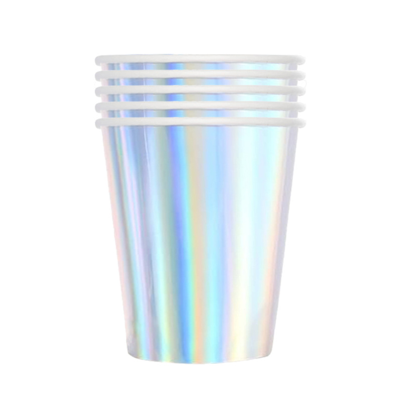 Plato de papel grueso al por mayor, película láser, vaso de papel de película colorida, vajilla desechable, plato de cena, 10 porciones, Amazon